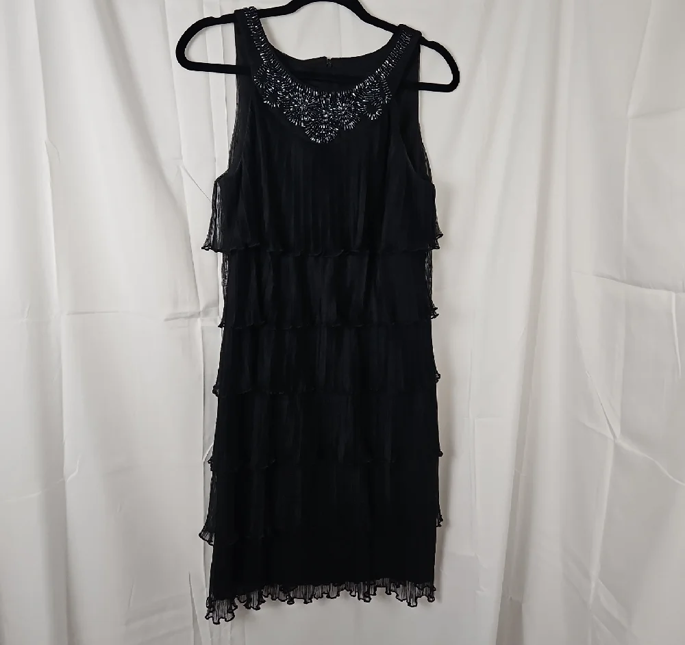 connected apparel | Dresses | Connected Apparel Womens Sz 8 Sleeveless  Black Beaded Ruffle Midi | Poshmark